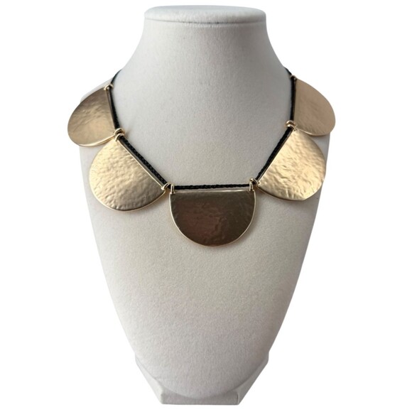 J. Jill Half Moon Pendant Necklace Hammered Gold Tone Semi Circle Cord Adjusts - Picture 4 of 9